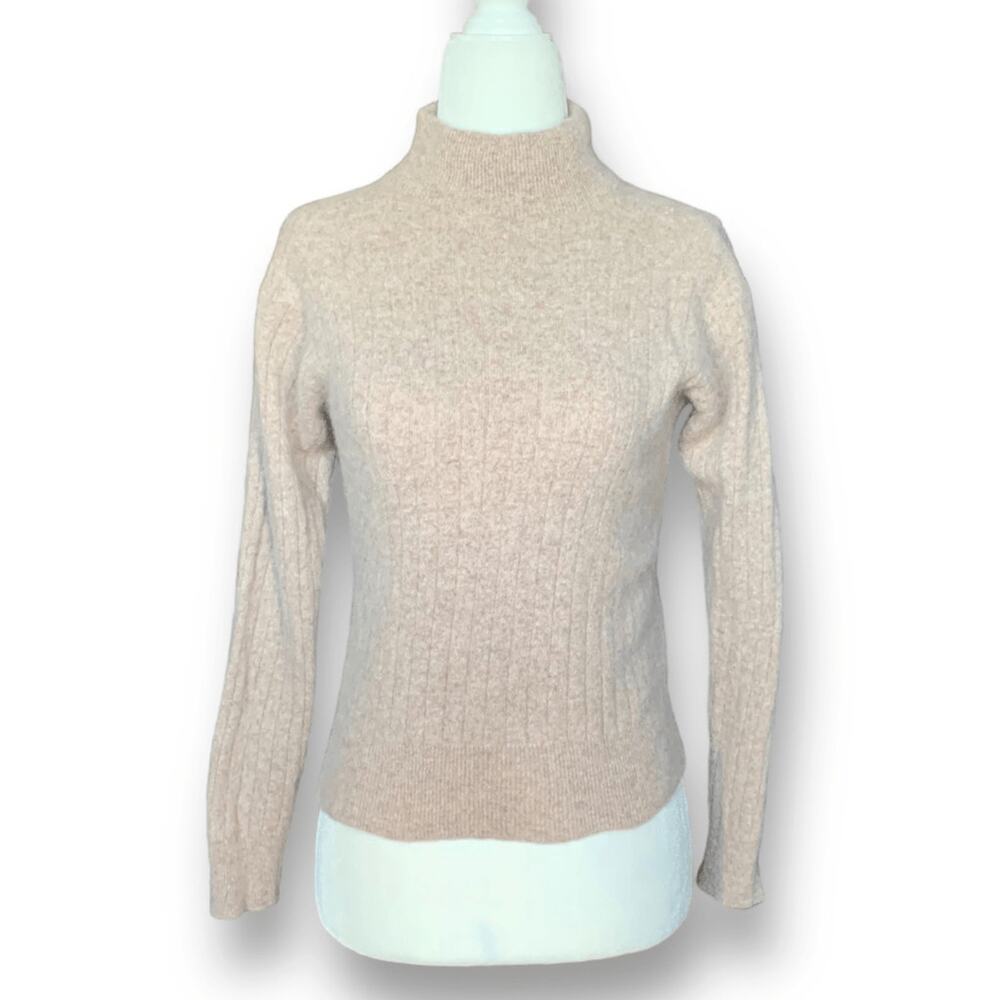 Vintage Bedford Fair Sweater Tan Long Sleeve Mock Neck Cropped Lambswool Angora